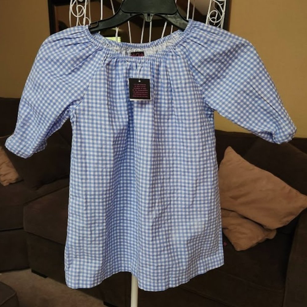 NWT Kids Club sz 10 girls blue / white gingham check shirt